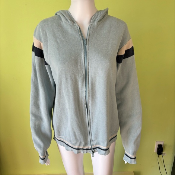 VINTAGE Y2K GAP BABY BLUE ZIP UP RIBBED EDGE STRIPE ACCENT HOODIE SIZE LARGE - Picture 1 of 10